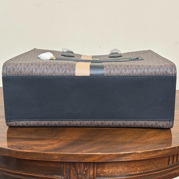 LOW START NWT - Michael Kors Kempner Large Logo Stripe Black/Camel Tote - Picture 8 of 9